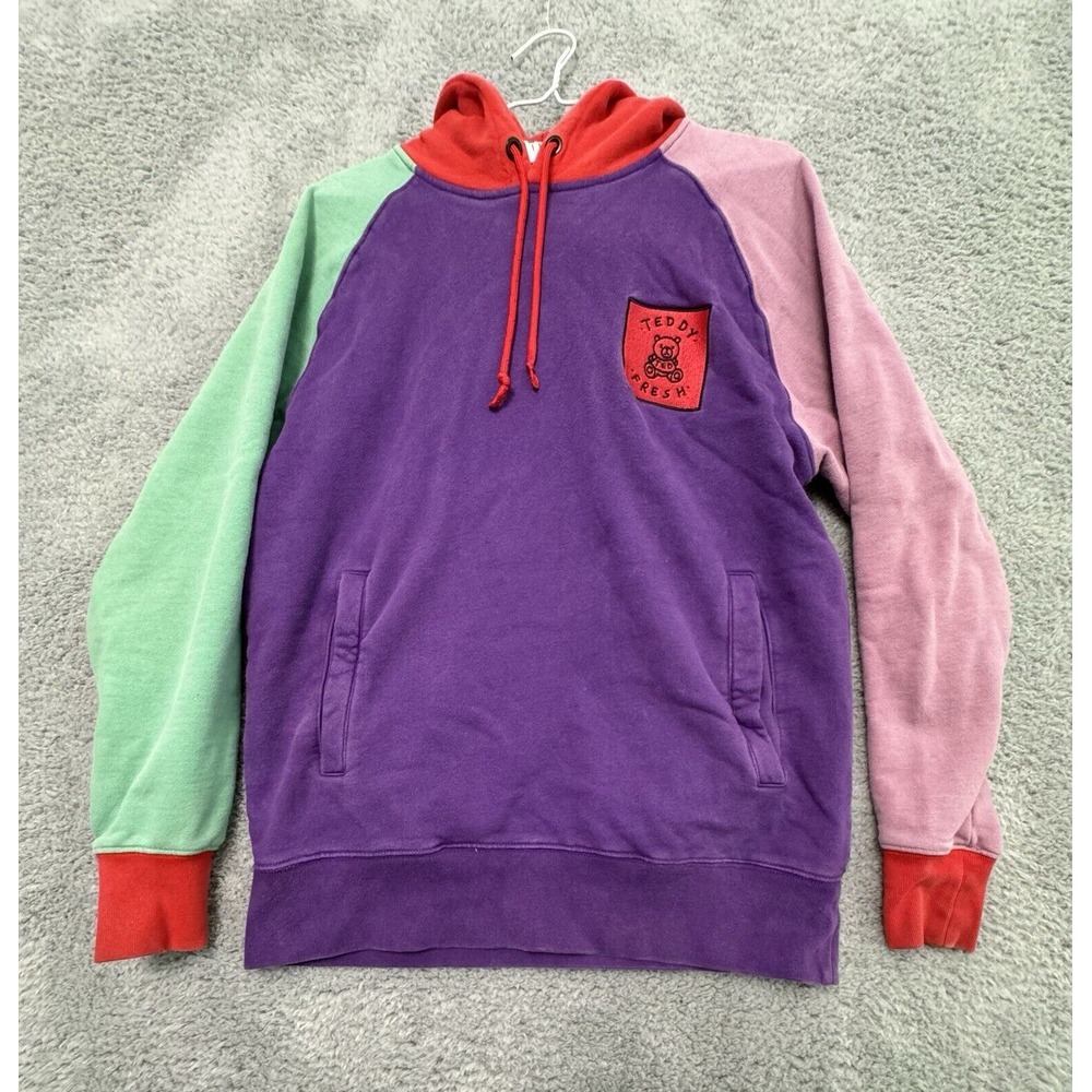 Teddy‎ Fresh hoodie mens size Small color block streetwear sweatshirt pullover